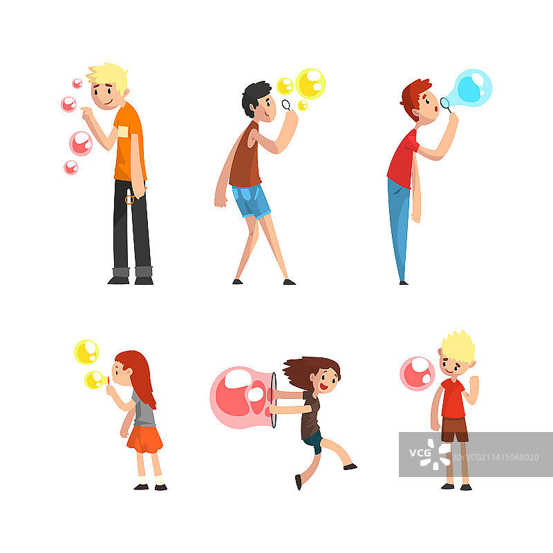 快乐的青少年男女吹着彩色泡泡图片素材