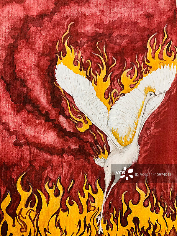 火焰红霞鹤喜庆手绘插画图片素材