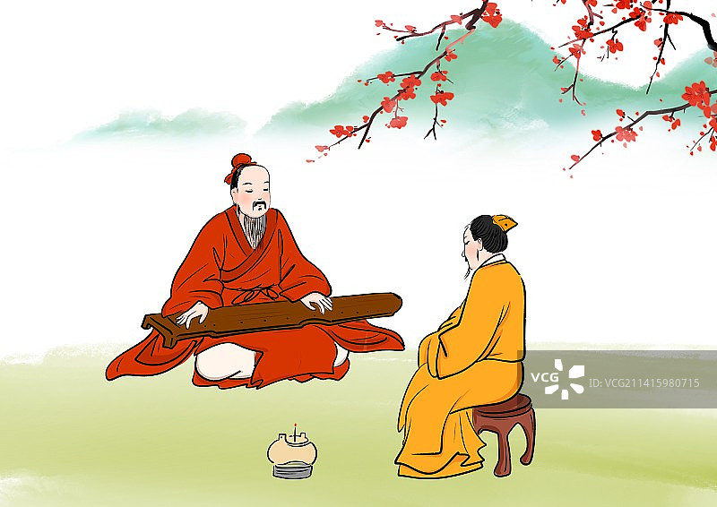 孔子弹琴文学的古典名著人物诗人插画图片素材