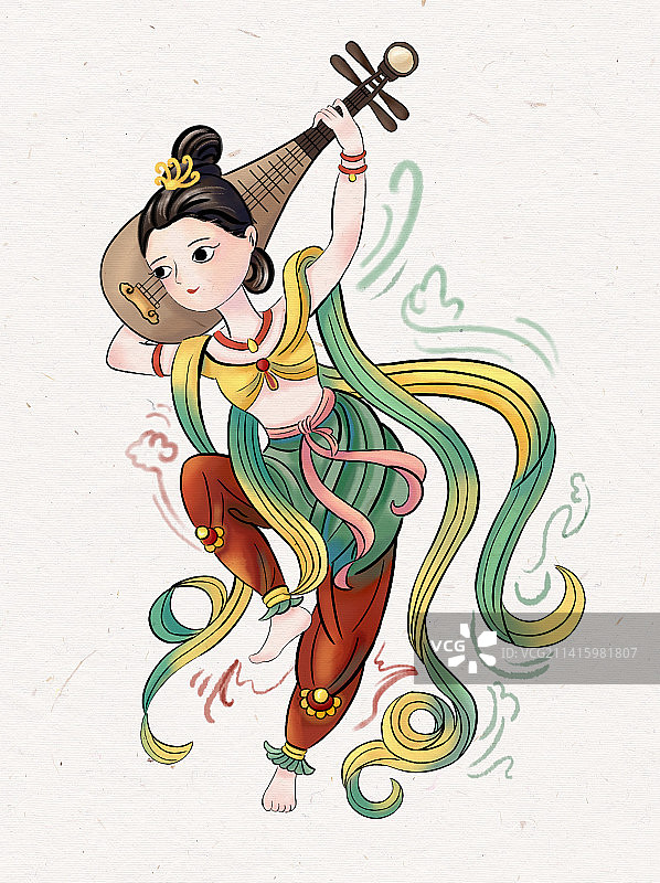 正在反弹琵琶的敦煌飞天仙女图片素材