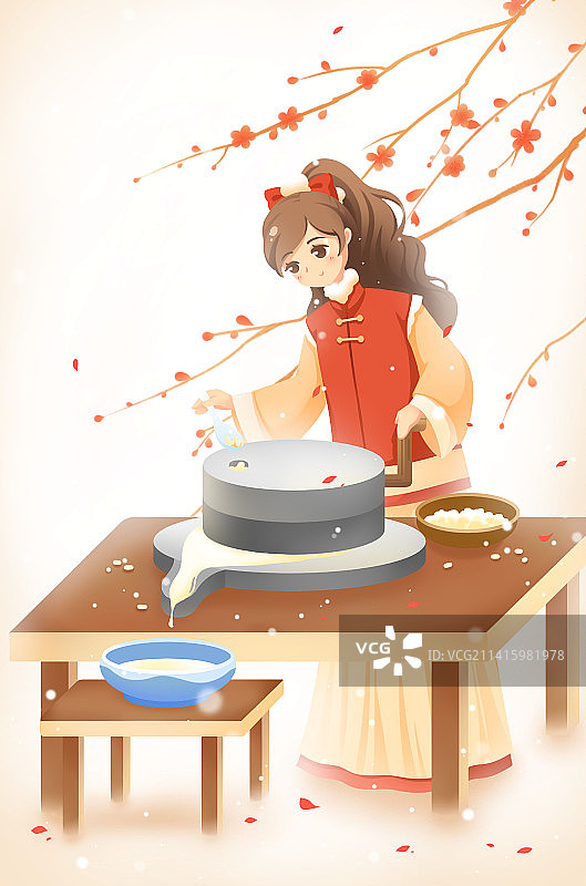 腊月二十五做豆腐——卡通手绘年俗系列插画图片素材
