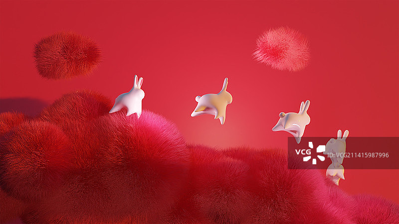 洋红奔跑小兔图片素材