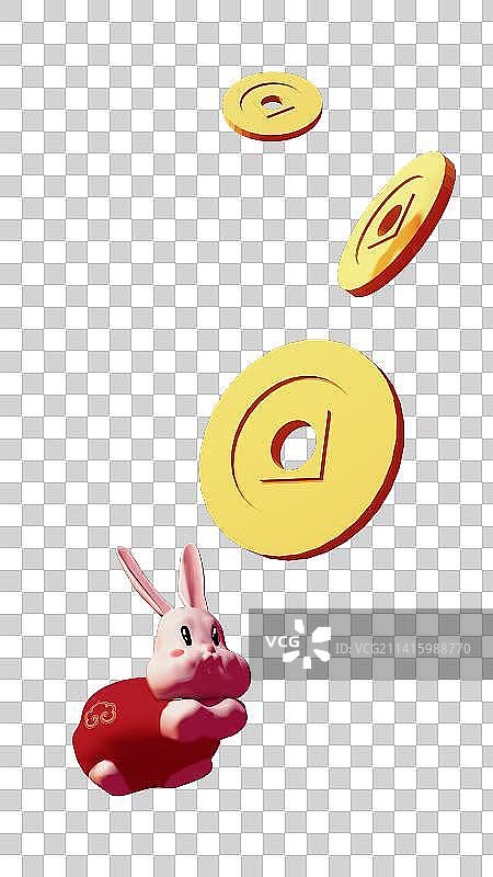 3D兔子和红包金币图片素材