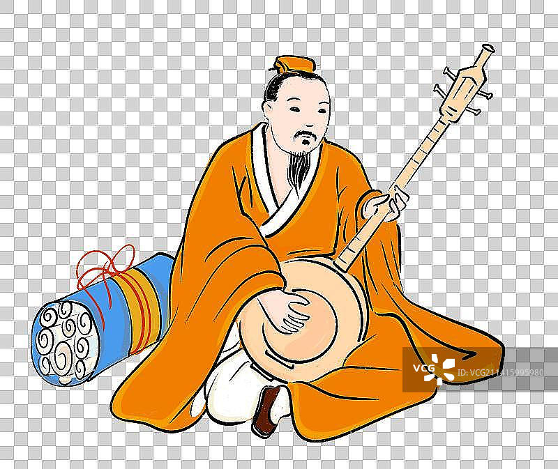音乐古琴阮籍中国风古典风格中国画人物元素文学艺术插图图片素材