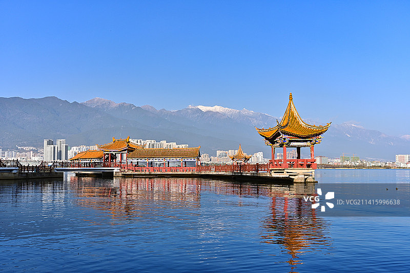 曙光初照海心亭图片素材