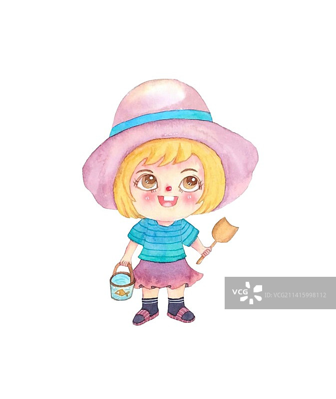挖沙子的小女孩图片素材