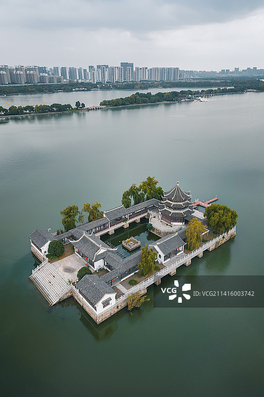 苏州石湖景区天镜阁航拍图片素材