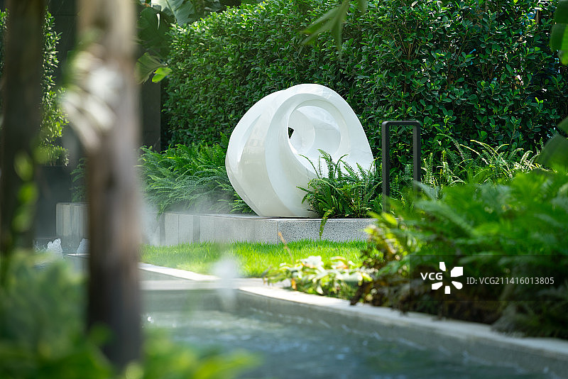 上海高端小区示范区园林景观长焦镜头图片素材