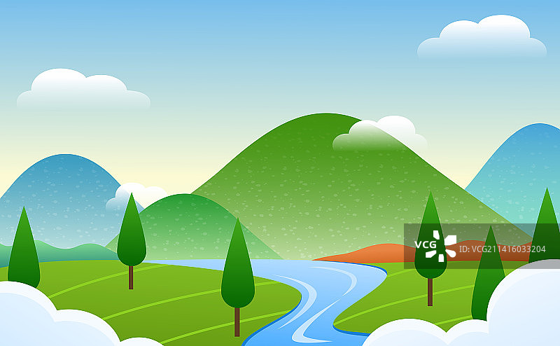 春天户外自然风景背景插画图片素材