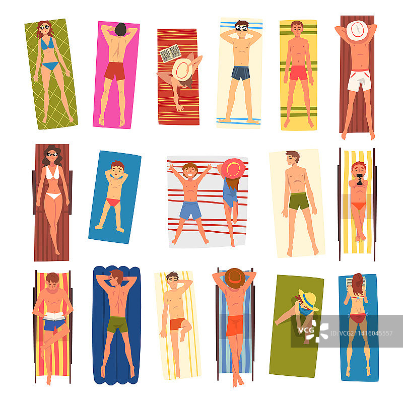 人物角色在毯子上晒日光浴图片素材