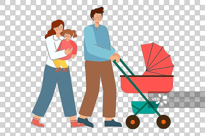 户外散步的一家人矢量插画图片素材
