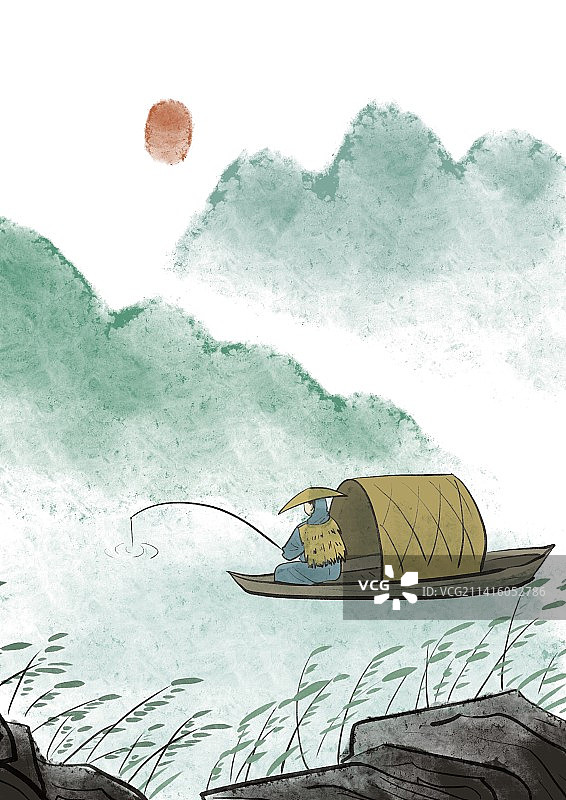 烟雨垂钓图片素材