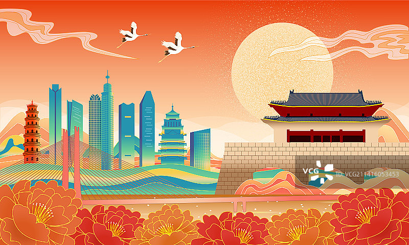 中国广东省惠州市城市节日国风海报插画图片素材