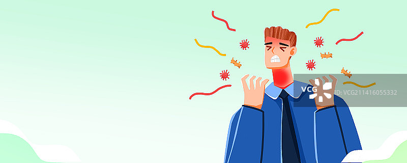 卡通手绘男子嗓子疼插画图片素材