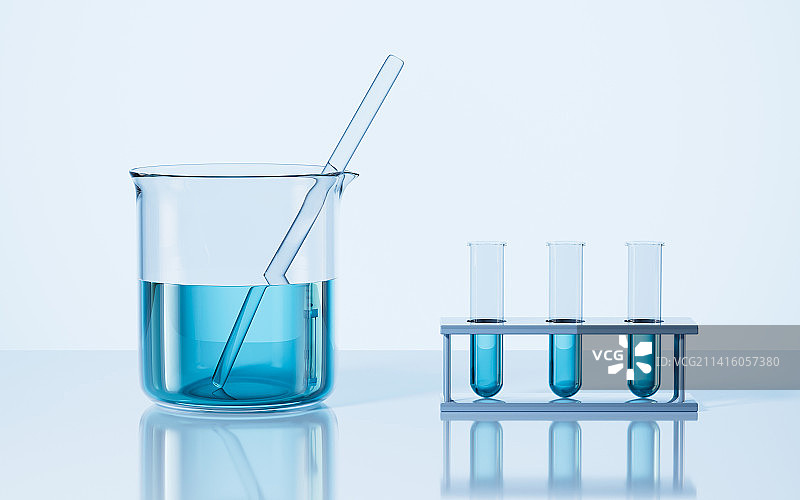 实验室里的烧杯和试管3D渲染图片素材