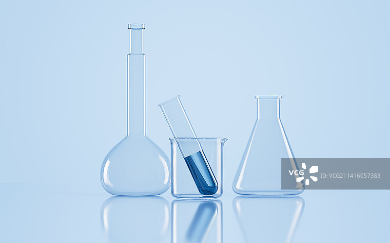 实验室的玻璃实验器材3D渲染图片素材