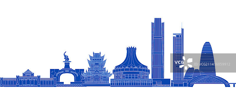 扁平风广西南宁地标建筑剪影图片素材