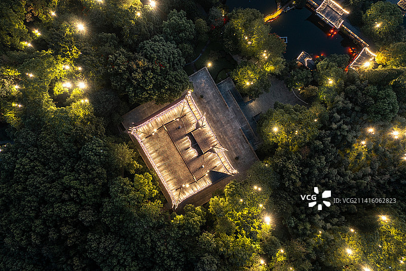 衢州江山须江公园古建筑夜景图片素材