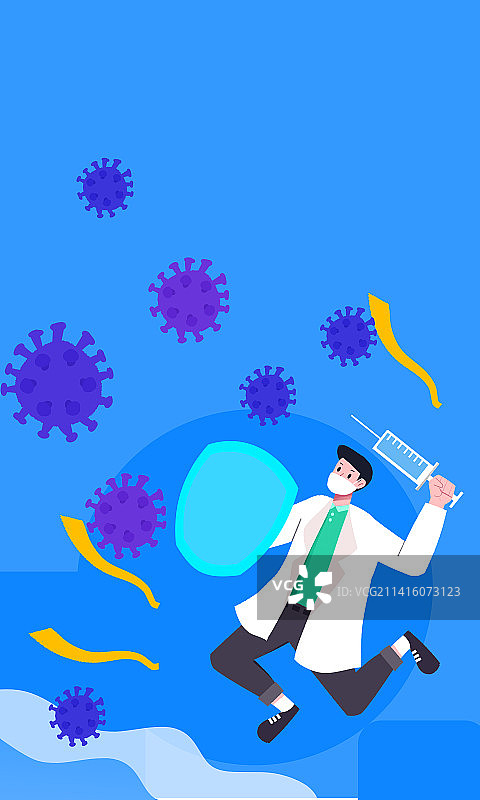 卡通手绘医护人员和病毒做抗争图片素材