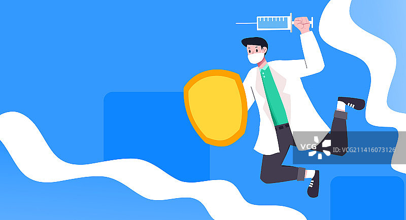 卡通手绘医护人员和病毒做抗争图片素材