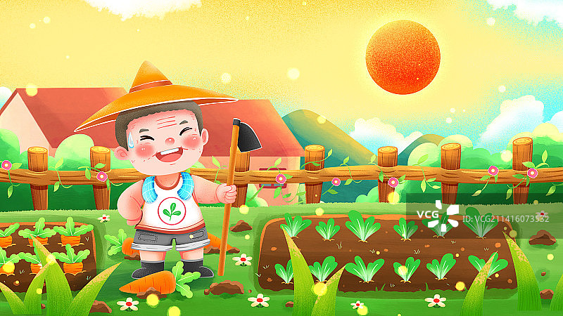 夏天芒种节气种菜的农民插画图片素材