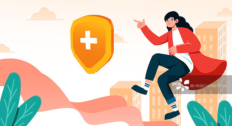 卡通手绘医疗保险插画图片素材
