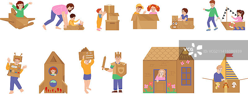 儿童纸板箱套装图片素材