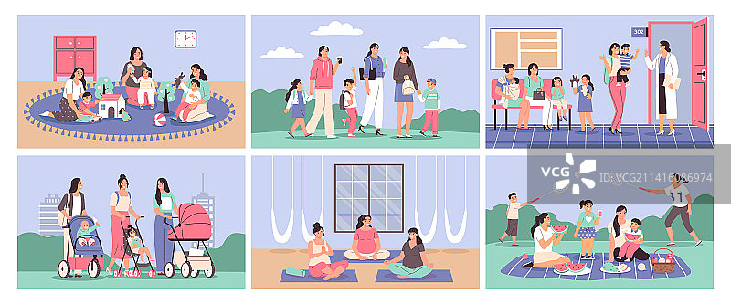 妈妈和宝宝的彩色组合图片素材