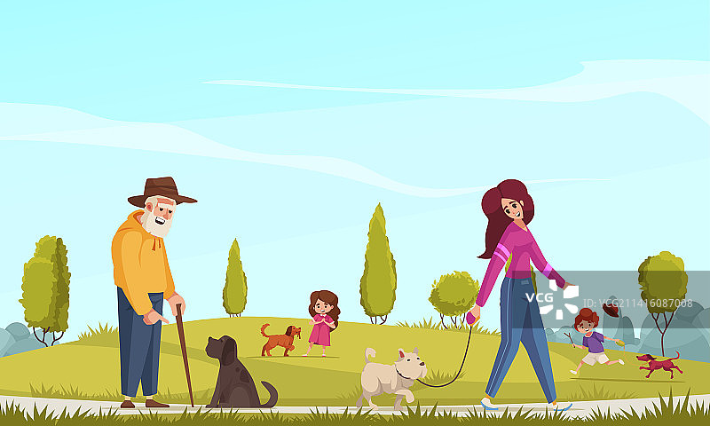 卡通遛狗图片素材