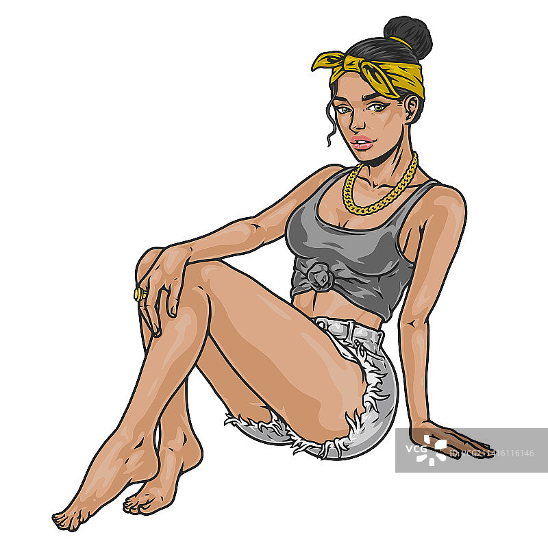 时髦的女孩彩色素描图片素材