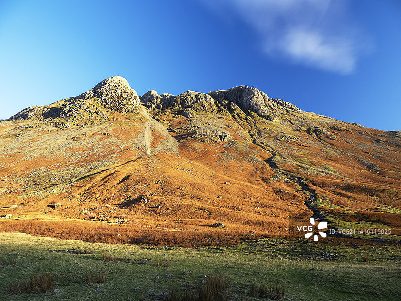 英国湖区米克尔登的朗代尔派克斯山峰的黎明光芒图片素材