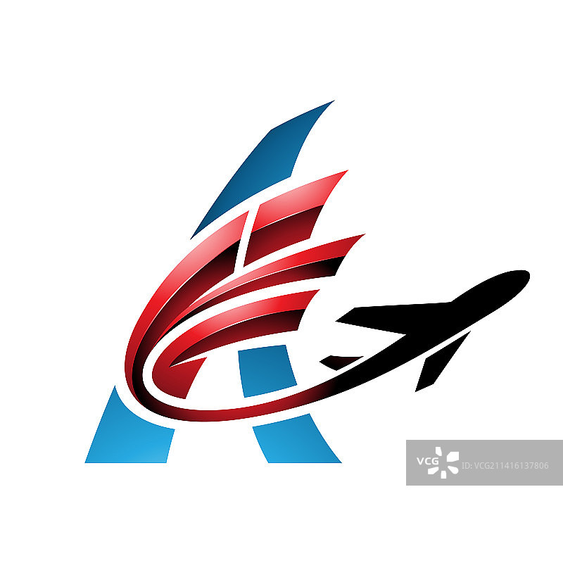 在蓝色天空飞行的红色光面尾翼飞机图片素材