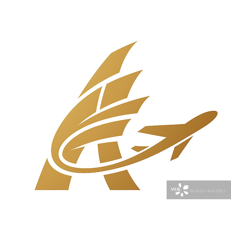 飞机尾翼飞过金色字母A图片素材