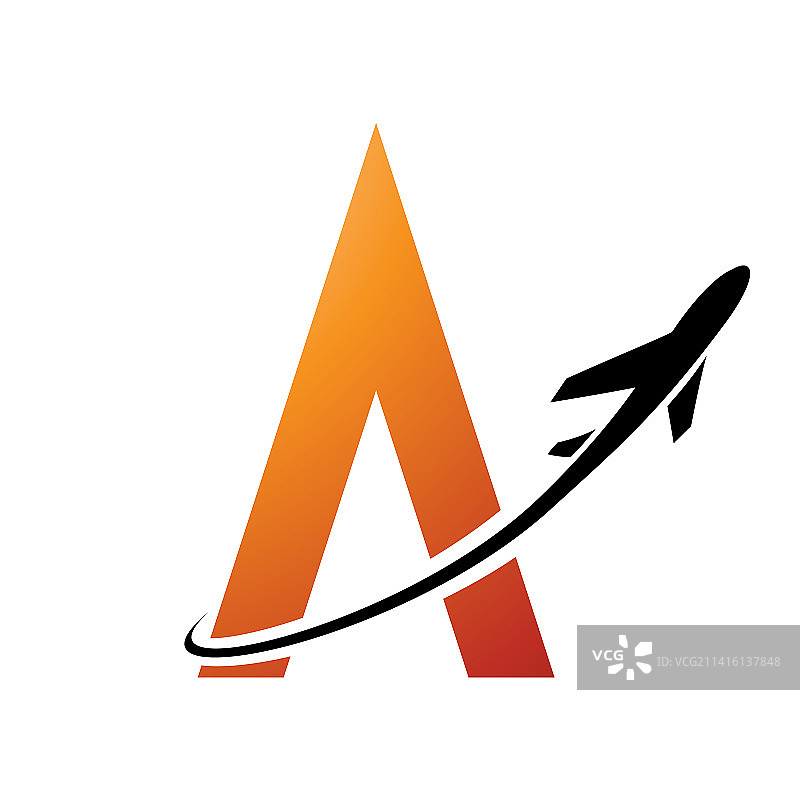 橙色字母A上方的黑色飞机图片素材