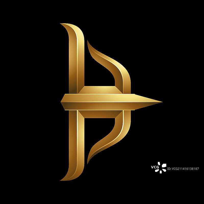 黑色背景上的金色浮雕弓箭图标图片素材