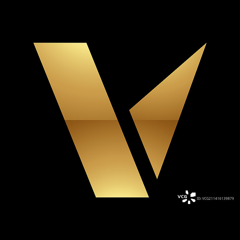 黑色背景金色字母V符号图片素材