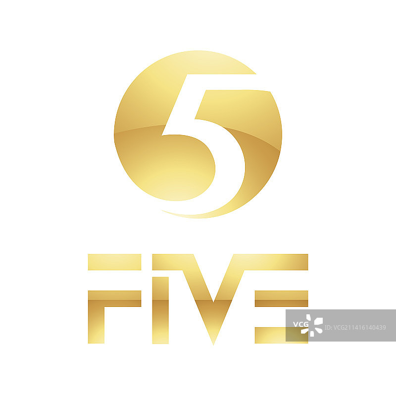 白色背景上的金色数字5符号图片素材