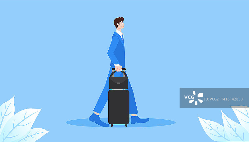 带着行李行走的商务人士矢量插画，商务人士出差拉皮箱公务包图片素材
