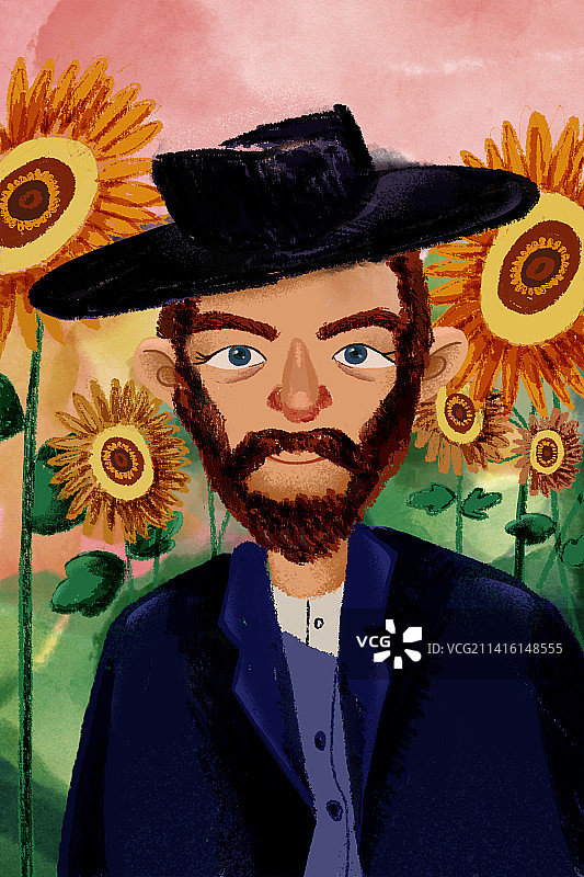 梵高创意肖像油画风插画平面包装图片素材