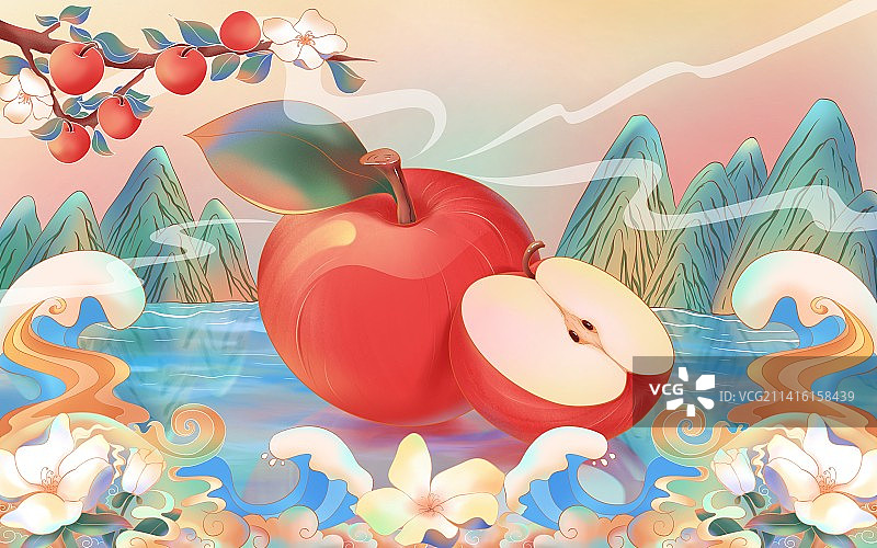 包装插画/苹果/苹安如意图片素材
