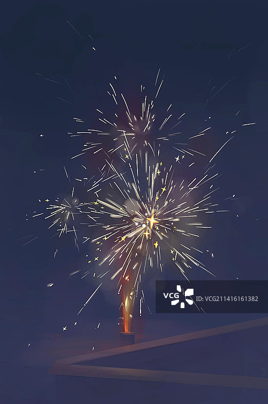 烟花氛围感夜晚节日庆祝插画壁纸图片素材