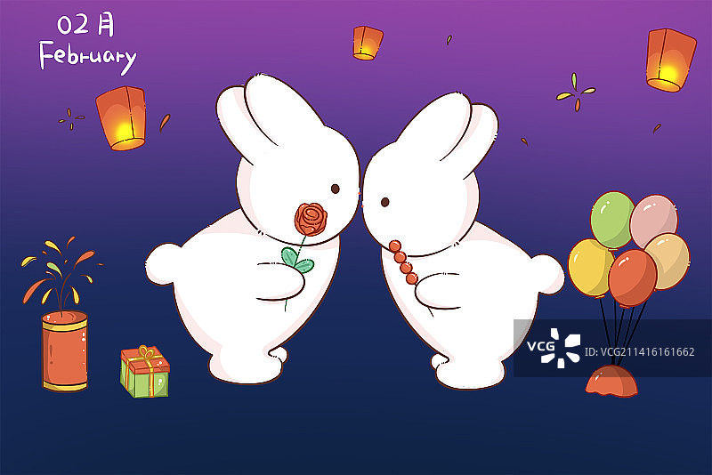 2月兔年壁纸插画 日历图片素材
