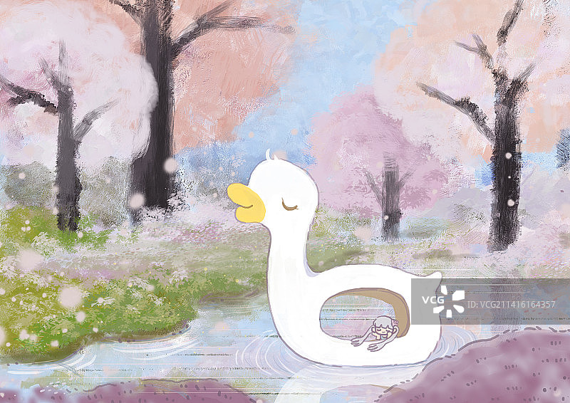 春日游湖插画图片素材