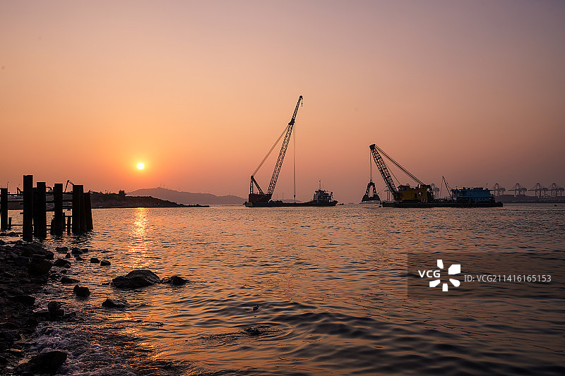 深圳前海风光&海港落日图片素材