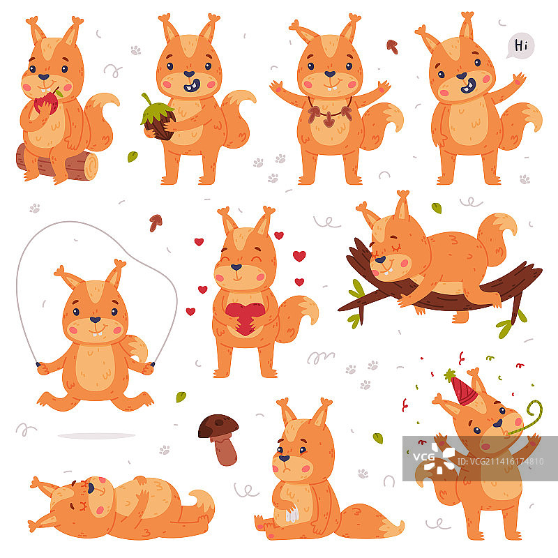 忙碌的蓬松尾巴趣味松鼠角色图片素材