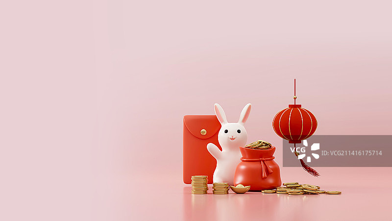 3D渲染兔年红包理财主题插画图片素材