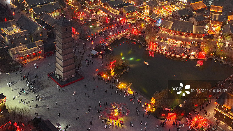 航拍洛阳洛邑古城夜景图片素材