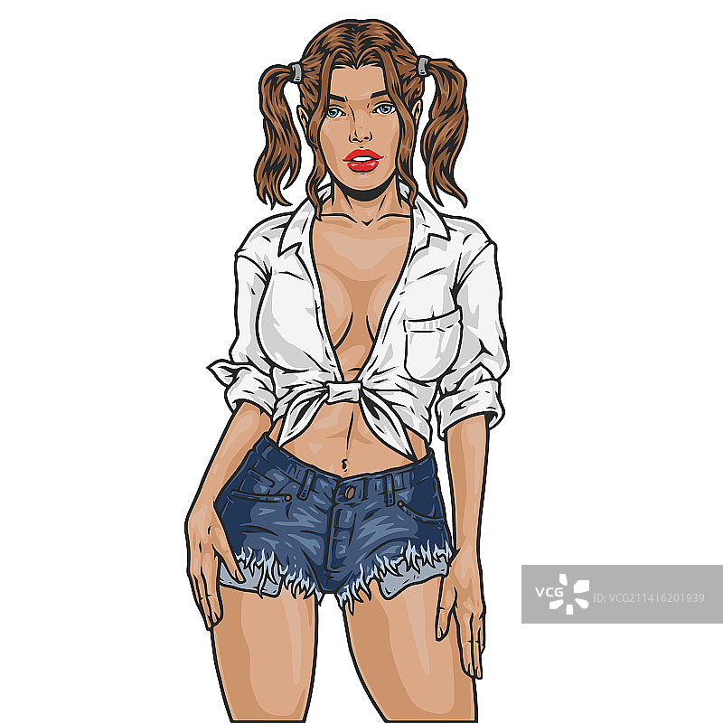 酷女孩的彩色素描肖像图片素材