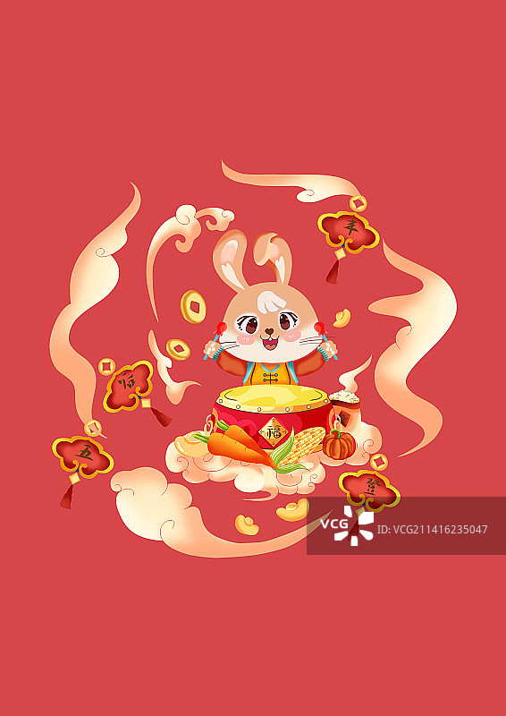 兔年红包主视图五谷丰登图片素材