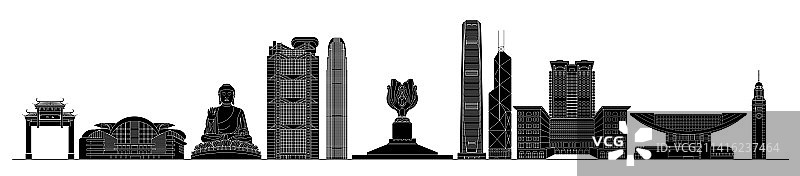 香港城市地标建筑矢量插画图片素材